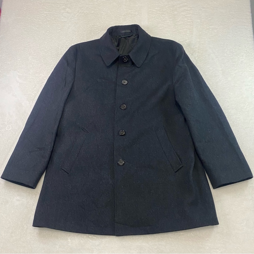 Ralph Lauren Winter Coat Men's 44s Black Button Up Wool Blend Jacket Peacoat